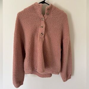 new in pink sherpa button up hoodie women’s large